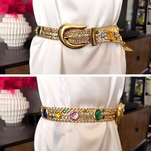 Sandy Duftler Gold Leather Bejeweled Belt